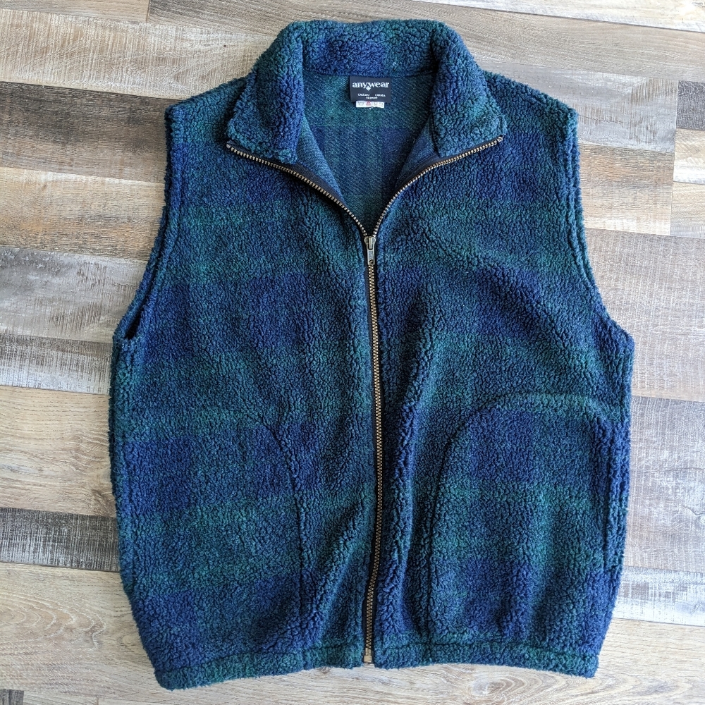 Vintage plaid fuzzy vest, men's small
